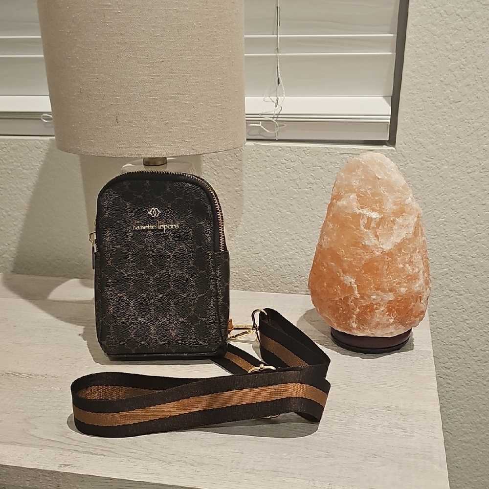 Nanette Lepore Davey Monogram Mini Sling Crossbody Phone Bag Purse Brown Tan